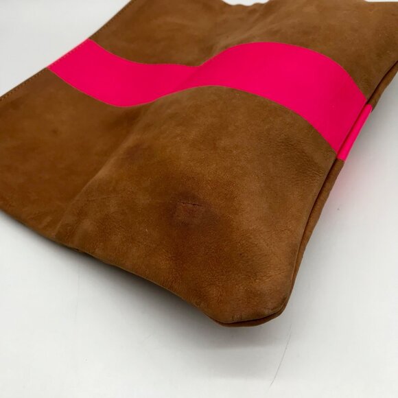 Clare V Camel Brown Leather With Pink Stripe Foldover Clutch - Picture 9 of 10